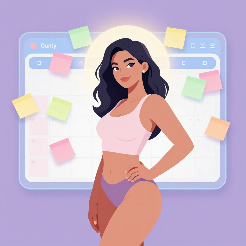 Female creator flipping through glowing guide cards illustration